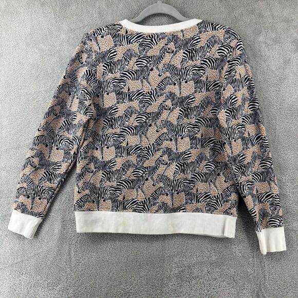 J Crew Sweater Womens S Brown Zebras Novelty Print Terry Crew Neck Long Sleeve - Picture 6 of 15